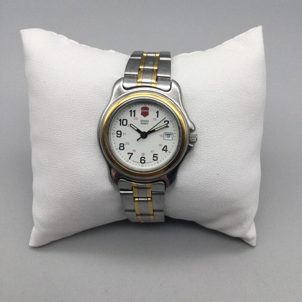 Swiss Army Womens Watch 28mm Gold Silver Tone Stainless Date New Battery 6.25